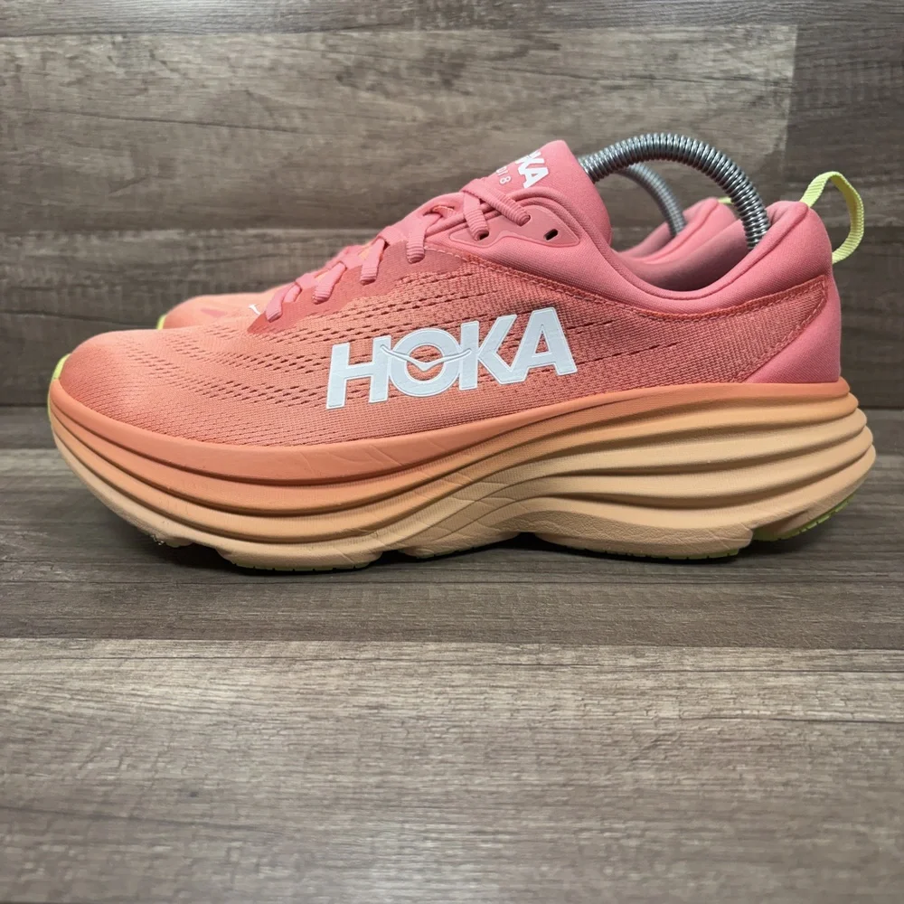 Hoka Bondi 8 Pink Orange Womens US Size 11 EUR 44 1127952 CPPY Running Shoes